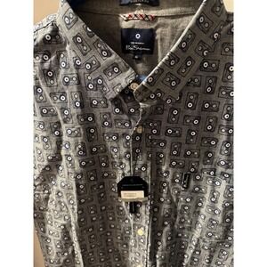 Ben Sherman Men's Cassette Tape Print Short Sleeve Button Down Shirt XL Chambray